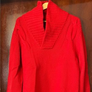 Men’s Onassis Cable Knit 100% Lamb Wool Shawl Red Sweater